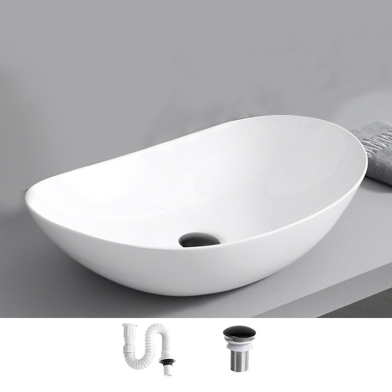 Contemporary Bathroom Sink with Single Faucet Hole Solid Color Oval-Shape Vessel Sink
