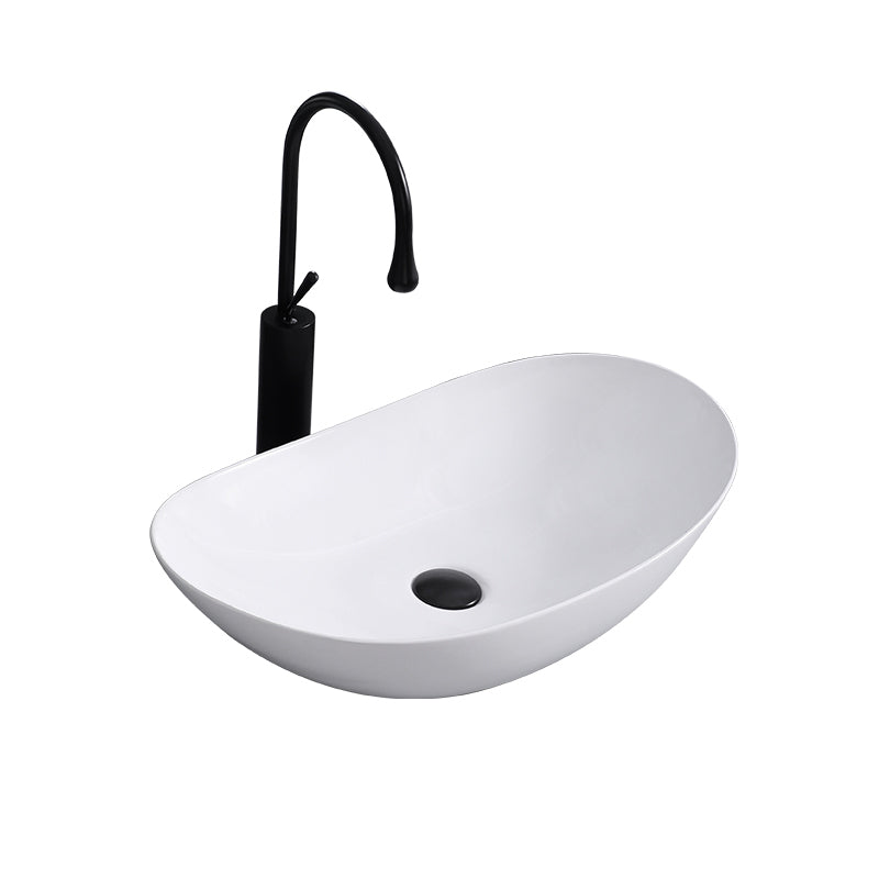 Contemporary Bathroom Sink with Single Faucet Hole Solid Color Oval-Shape Vessel Sink