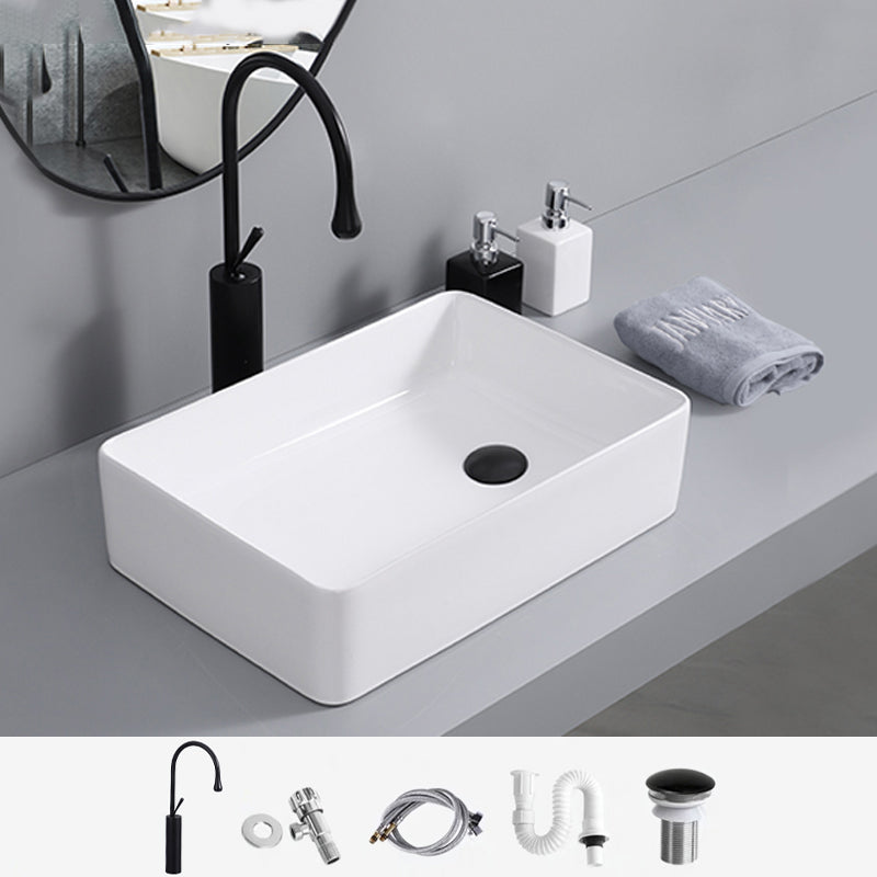 Contemporary Bathroom Sink with Single Faucet Hole Solid Color Oval-Shape Vessel Sink