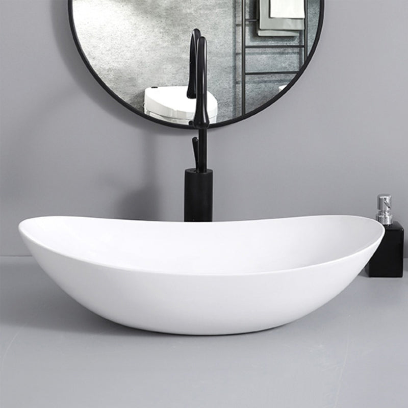 Contemporary Bathroom Sink with Single Faucet Hole Solid Color Oval-Shape Vessel Sink