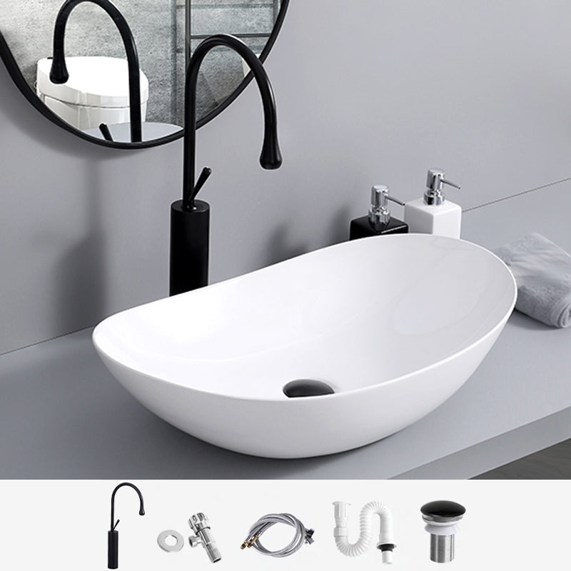 Contemporary Bathroom Sink with Single Faucet Hole Solid Color Oval-Shape Vessel Sink