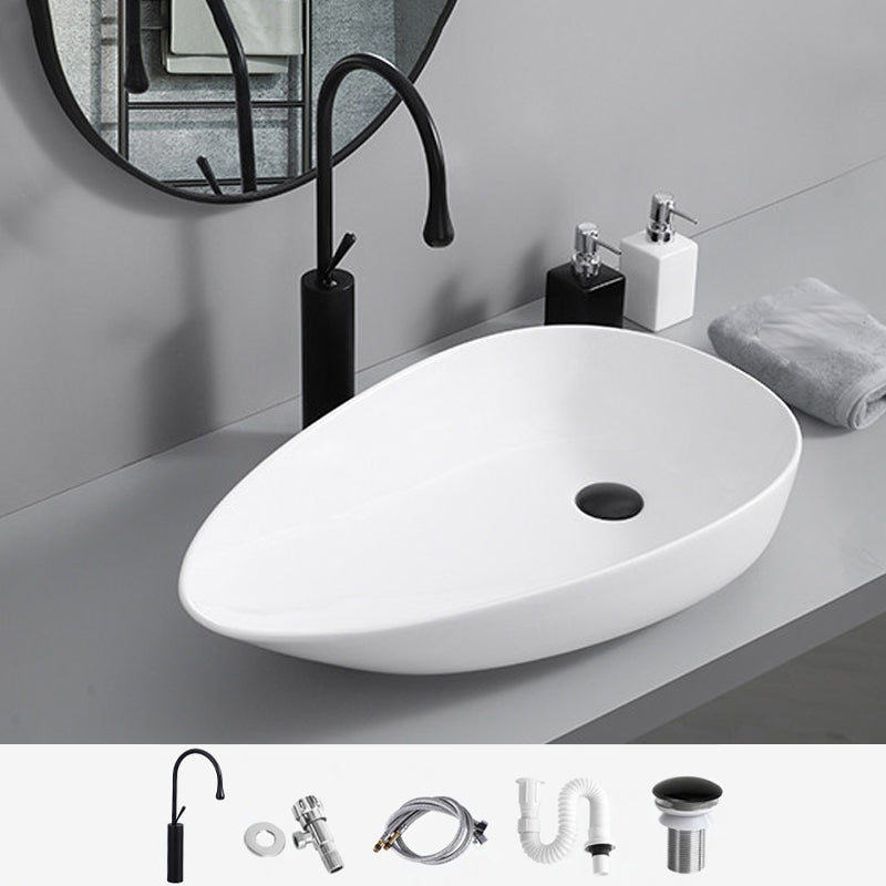 Contemporary Bathroom Sink with Single Faucet Hole Solid Color Oval-Shape Vessel Sink
