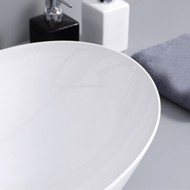 Contemporary Bathroom Sink with Single Faucet Hole Solid Color Oval-Shape Vessel Sink