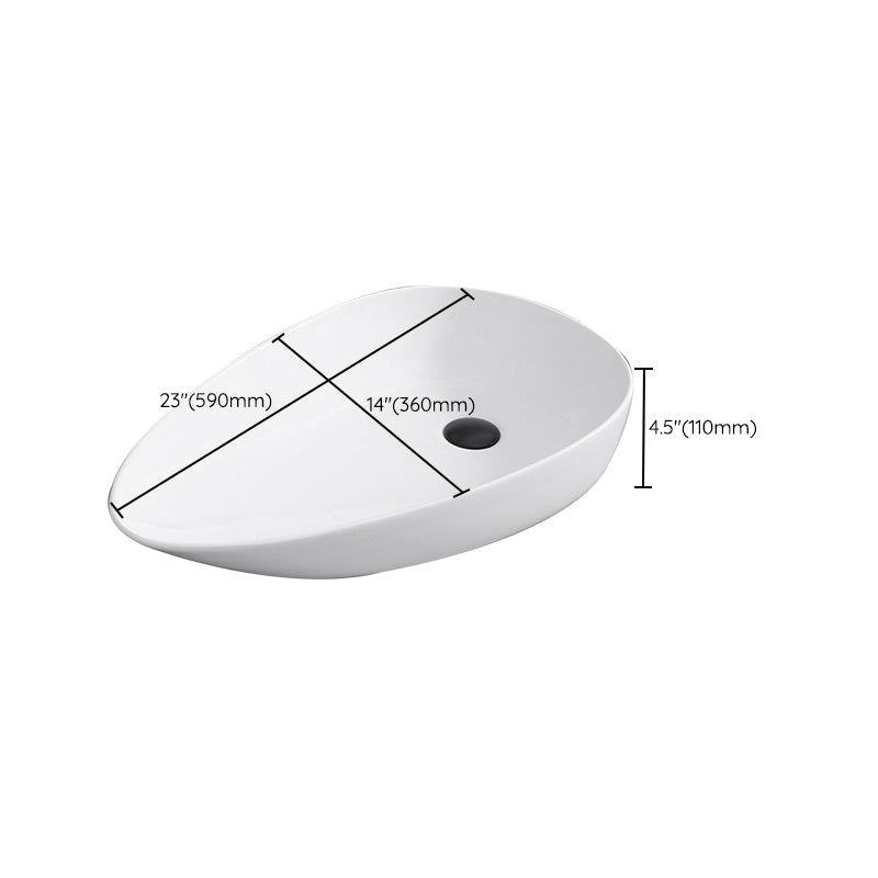 Contemporary Bathroom Sink with Single Faucet Hole Solid Color Oval-Shape Vessel Sink