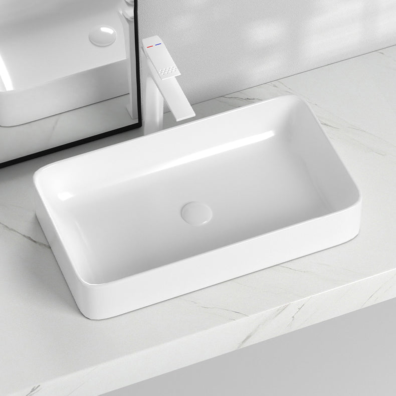 Contemporary Bathroom Sink with Single Faucet Hole Solid Color Rectangular Vessel Sink