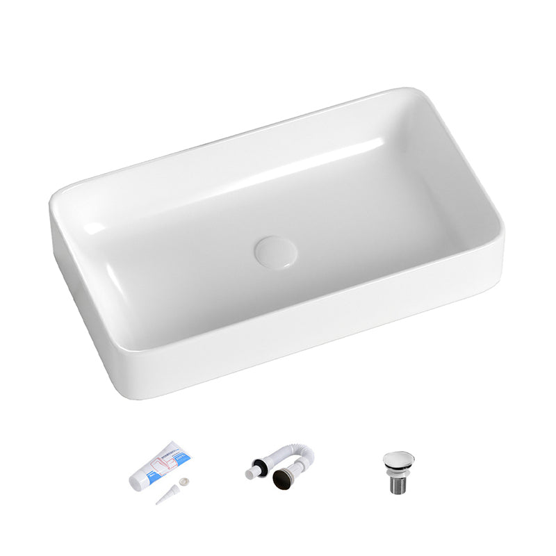 Contemporary Bathroom Sink with Single Faucet Hole Solid Color Rectangular Vessel Sink