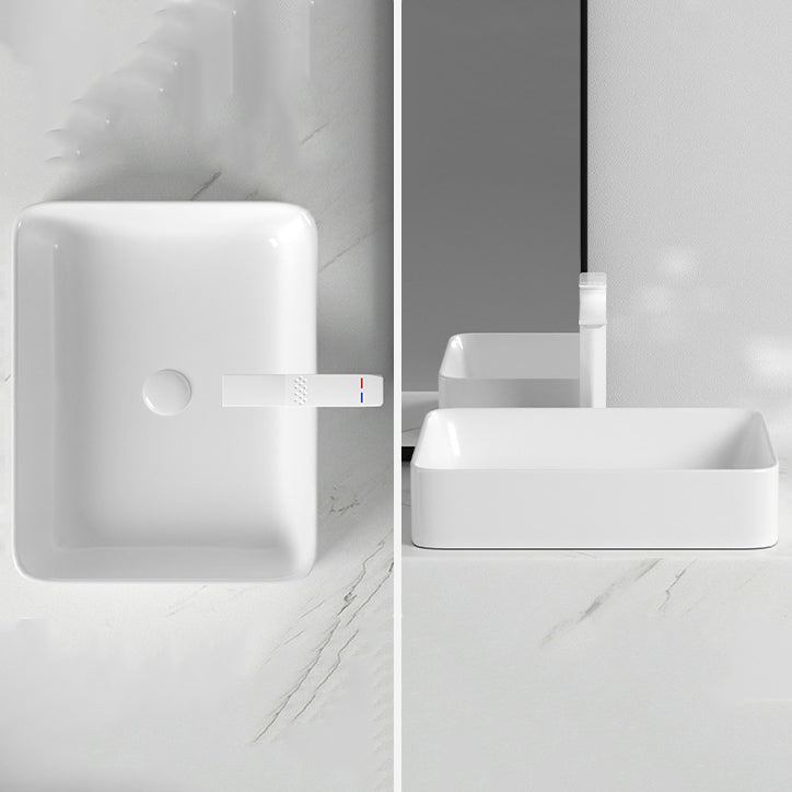 Contemporary Bathroom Sink with Single Faucet Hole Solid Color Rectangular Vessel Sink