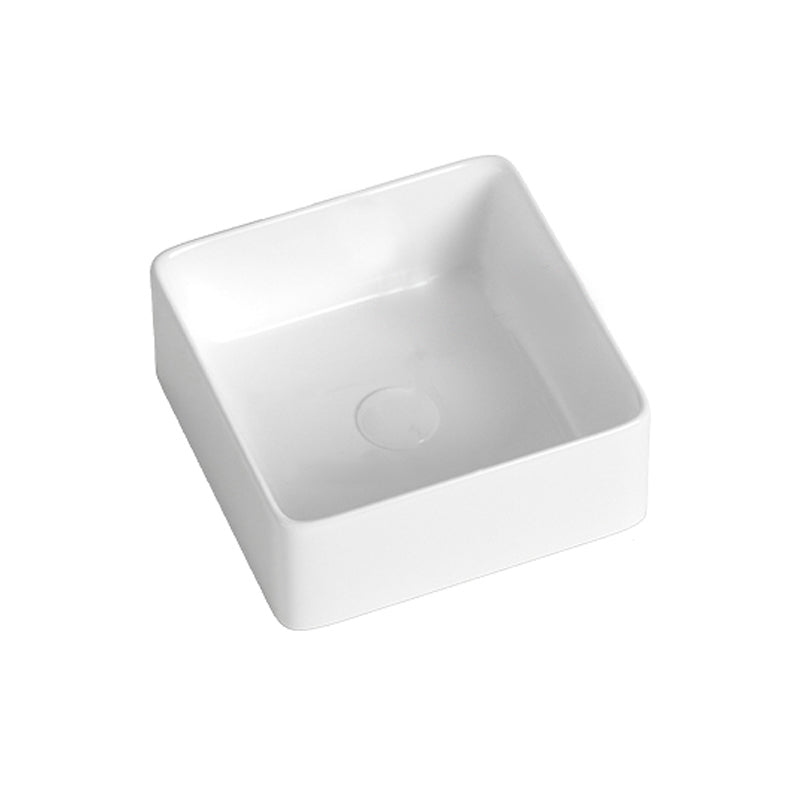Contemporary Bathroom Sink with Single Faucet Hole Solid Color Rectangular Vessel Sink