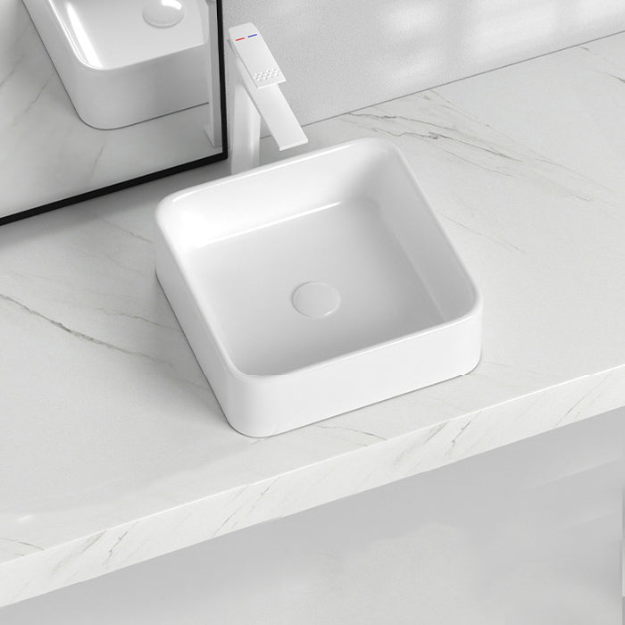 Contemporary Bathroom Sink with Single Faucet Hole Solid Color Rectangular Vessel Sink