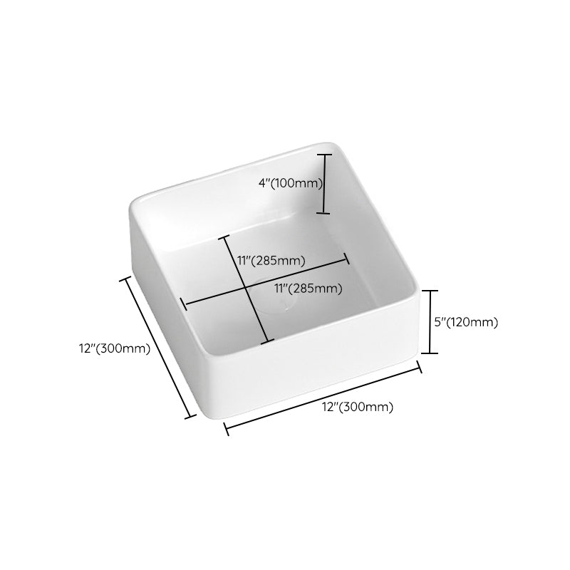 Contemporary Bathroom Sink with Single Faucet Hole Solid Color Rectangular Vessel Sink