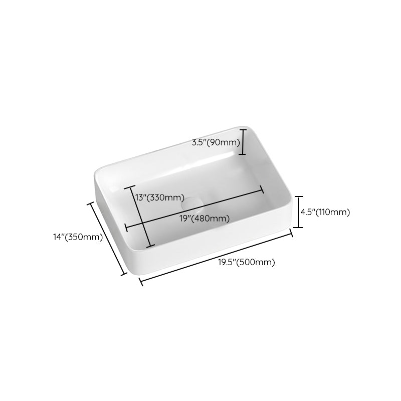 Contemporary Bathroom Sink with Single Faucet Hole Solid Color Rectangular Vessel Sink