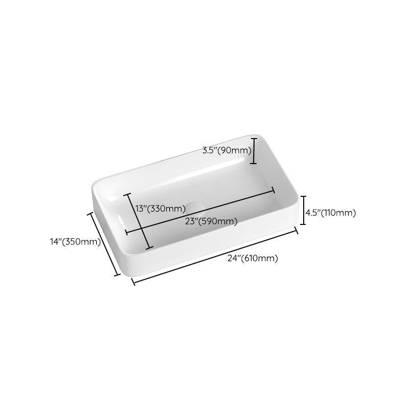Contemporary Bathroom Sink with Single Faucet Hole Solid Color Rectangular Vessel Sink