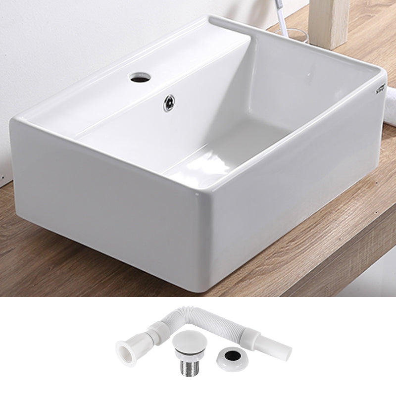 Contemporary Bathroom Sink Pop-Up Drain Porcelain Rectangular Vessel Lavatory Sink