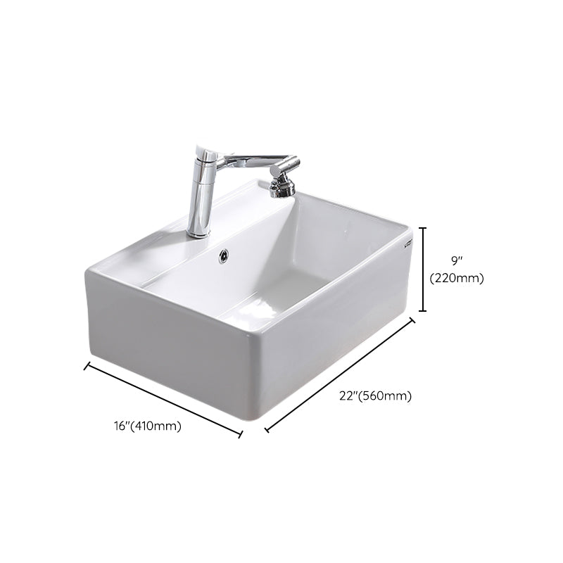 Contemporary Bathroom Sink Pop-Up Drain Porcelain Rectangular Vessel Lavatory Sink