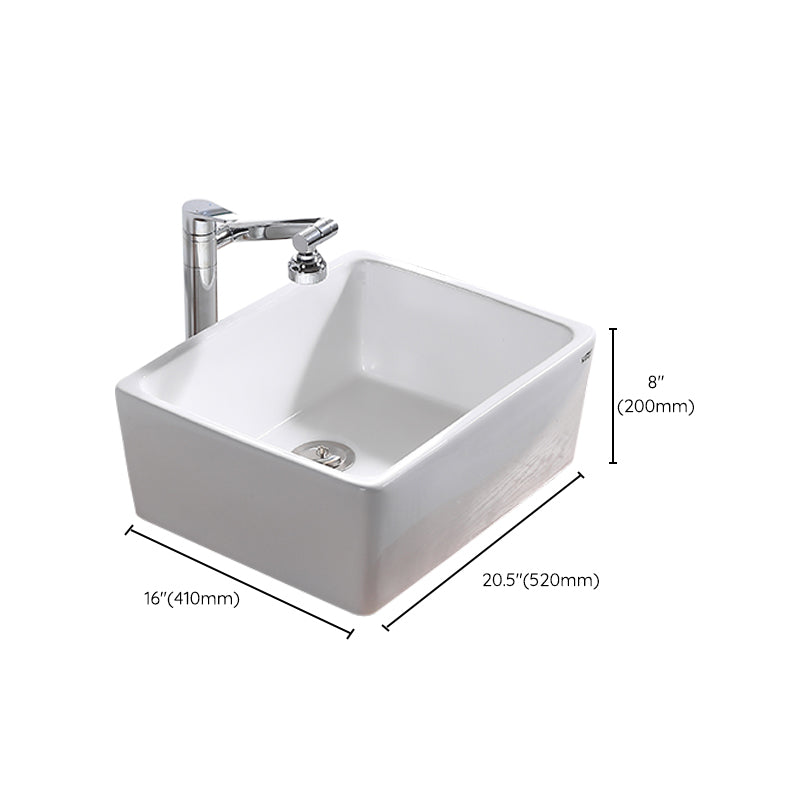 Contemporary Bathroom Sink Pop-Up Drain Porcelain Rectangular Vessel Lavatory Sink