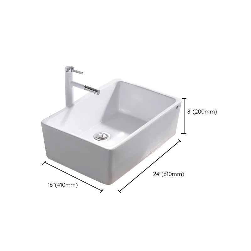 Contemporary Bathroom Sink Pop-Up Drain Porcelain Rectangular Vessel Lavatory Sink