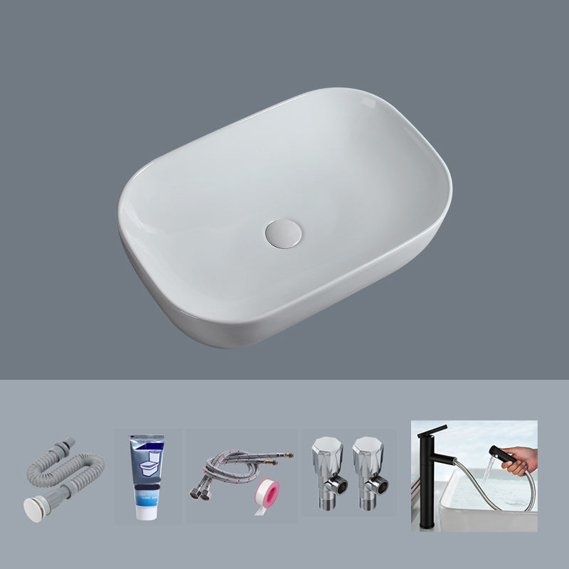 Modern Bathroom Sink Porcelain Solid Color Rectangular Vessel Sink with Pop-Up Drain