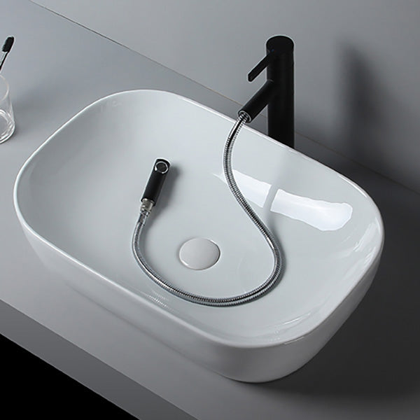 Modern Bathroom Sink Porcelain Solid Color Rectangular Vessel Sink with Pop-Up Drain