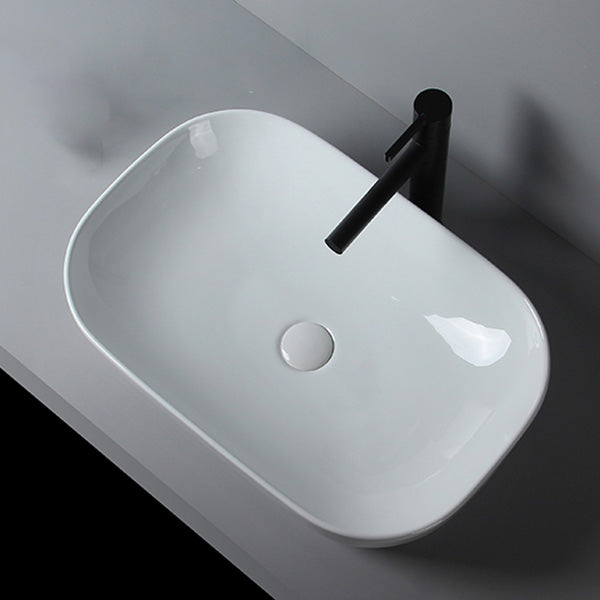 Modern Bathroom Sink Porcelain Solid Color Rectangular Vessel Sink with Pop-Up Drain