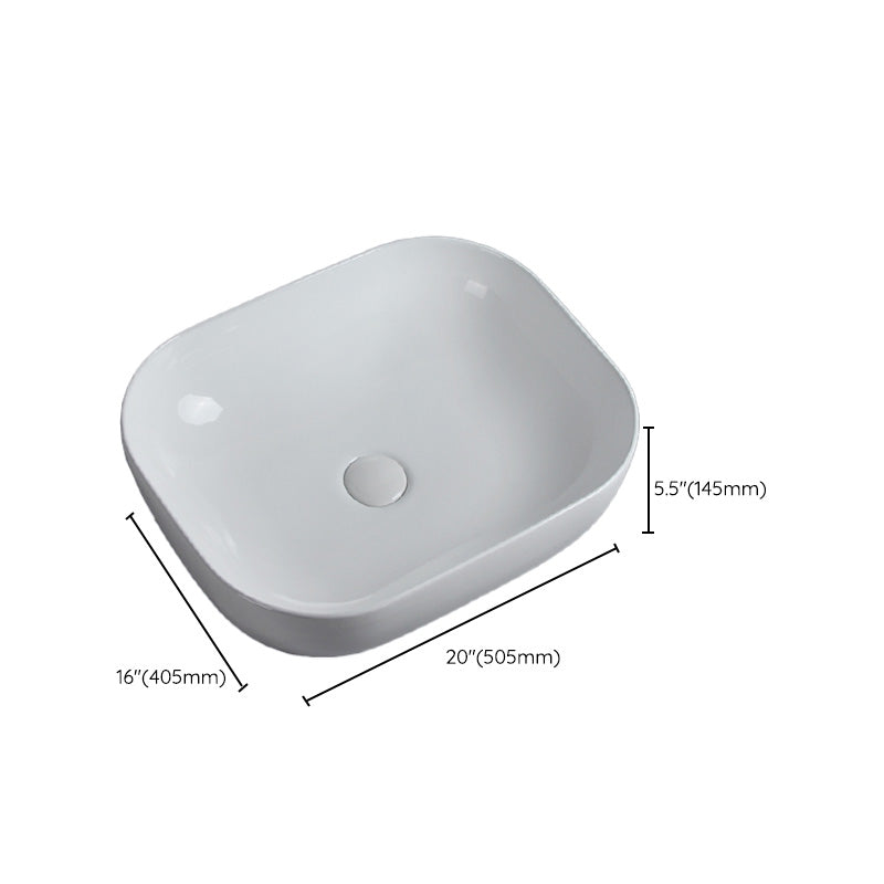 Modern Bathroom Sink Porcelain Solid Color Rectangular Vessel Sink with Pop-Up Drain