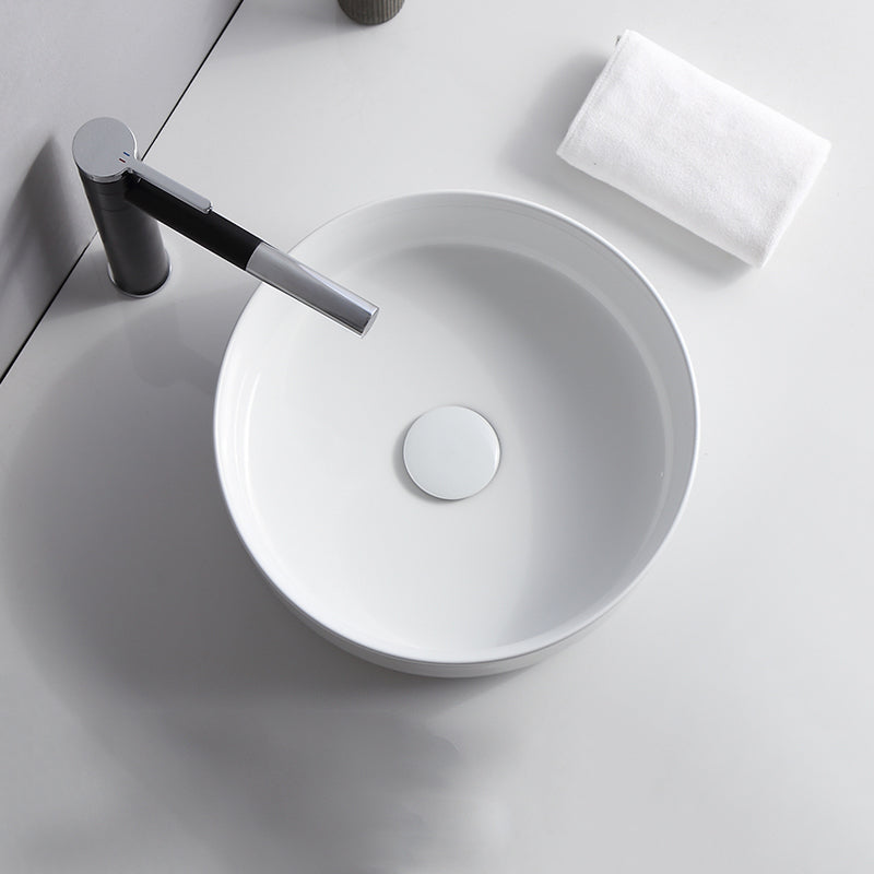 Modern Bathroom Sink Porcelain Solid Color Round Vessel Bathroom Sink