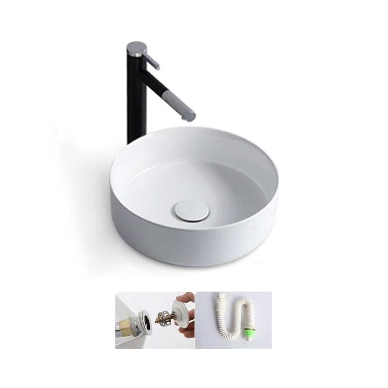 Modern Bathroom Sink Porcelain Solid Color Round Vessel Bathroom Sink