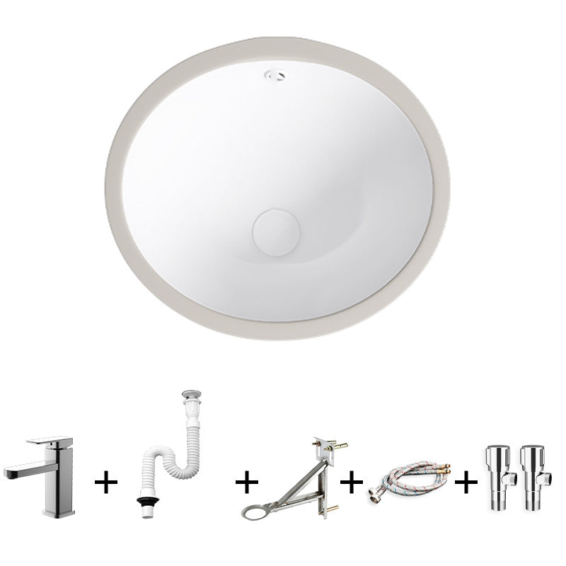 Modern Bathroom Sink Pop-Up Drain Porcelain Solid Color Oval-Shape Vessel Lavatory Sink