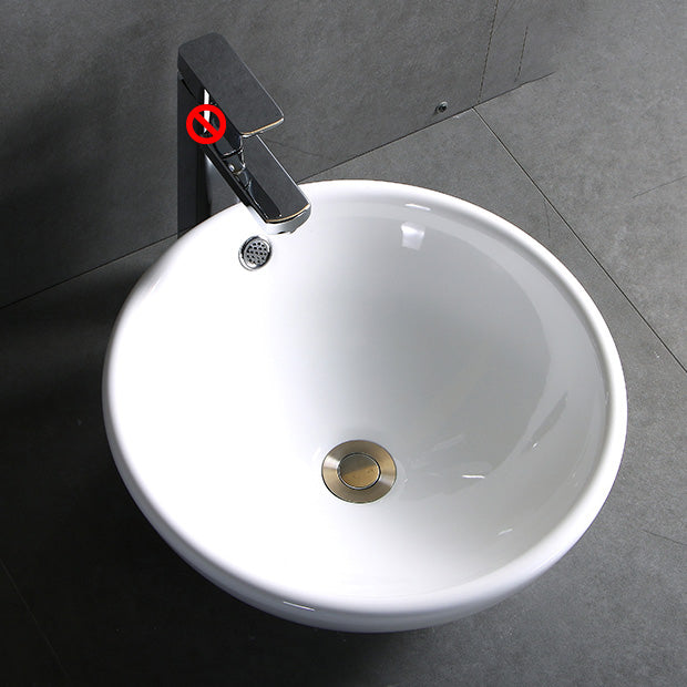Modern Bathroom Sink Porcelain Pop-Up Drain Round Vessel Bathroom Sink