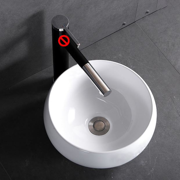 Modern Bathroom Sink Porcelain Pop-Up Drain Round Vessel Bathroom Sink