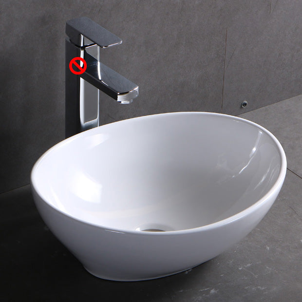 Modern Bathroom Sink Porcelain Pop-Up Drain Round Vessel Bathroom Sink