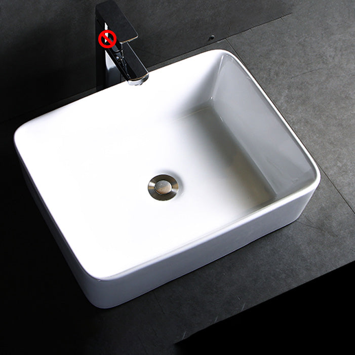 Modern Bathroom Sink Porcelain Pop-Up Drain Round Vessel Bathroom Sink