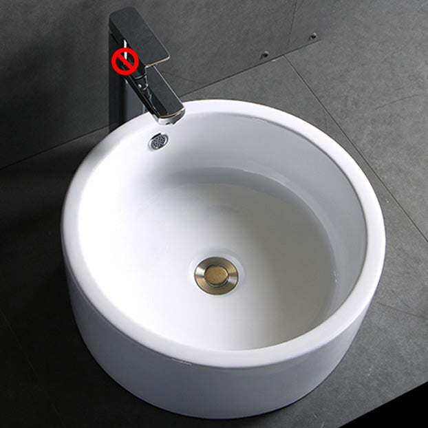 Modern Bathroom Sink Porcelain Pop-Up Drain Round Vessel Bathroom Sink
