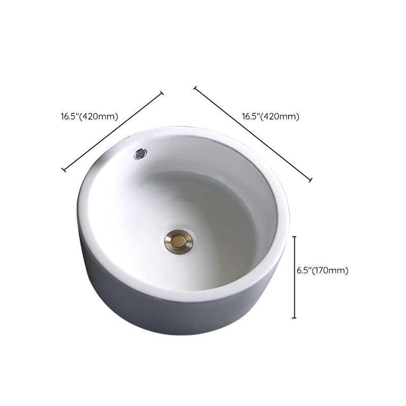 Modern Bathroom Sink Porcelain Pop-Up Drain Round Vessel Bathroom Sink