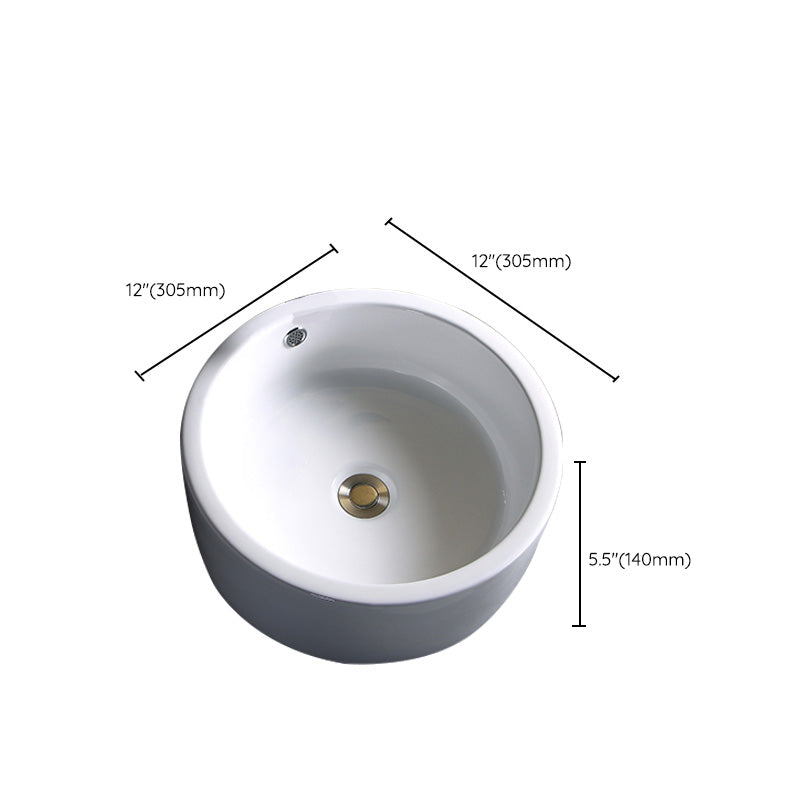 Modern Bathroom Sink Porcelain Pop-Up Drain Round Vessel Bathroom Sink