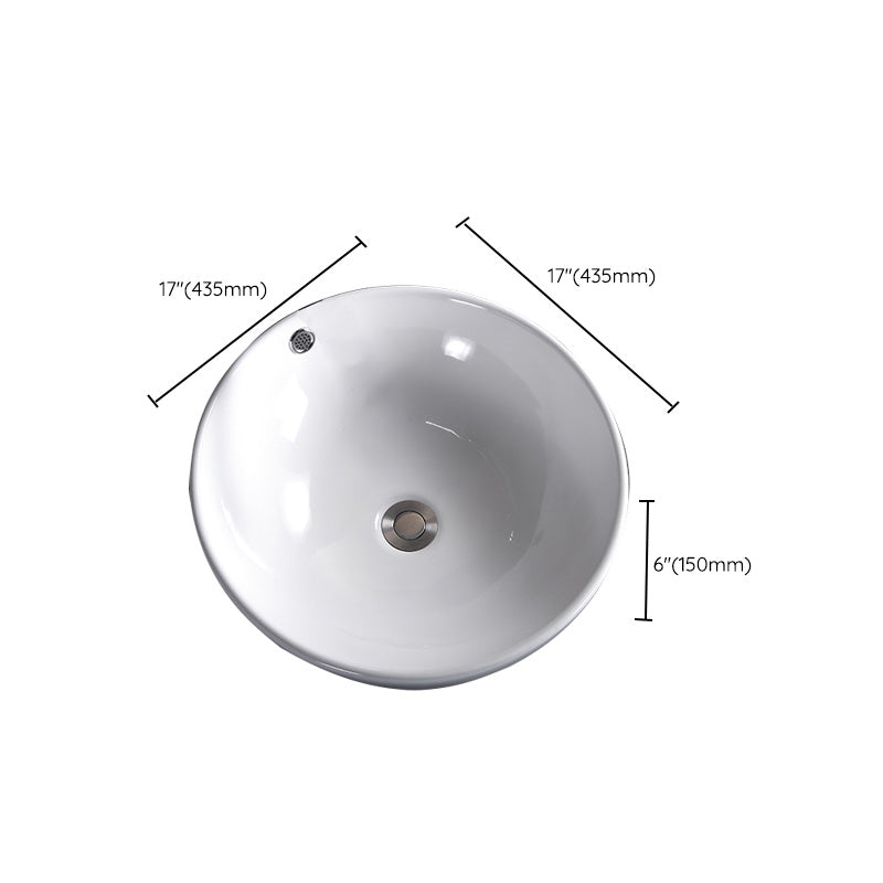 Modern Bathroom Sink Porcelain Pop-Up Drain Round Vessel Bathroom Sink