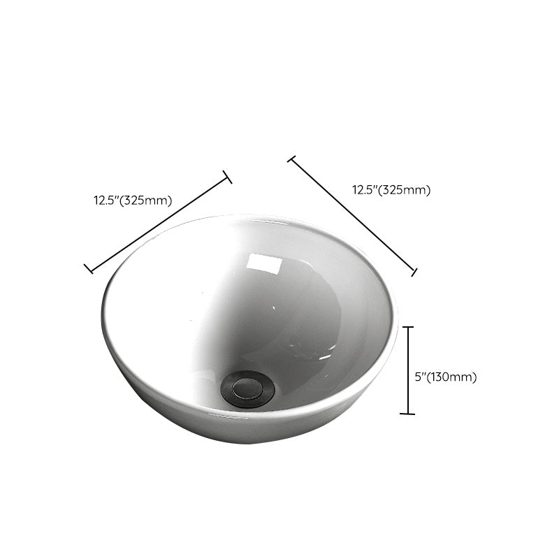 Modern Bathroom Sink Porcelain Pop-Up Drain Round Vessel Bathroom Sink