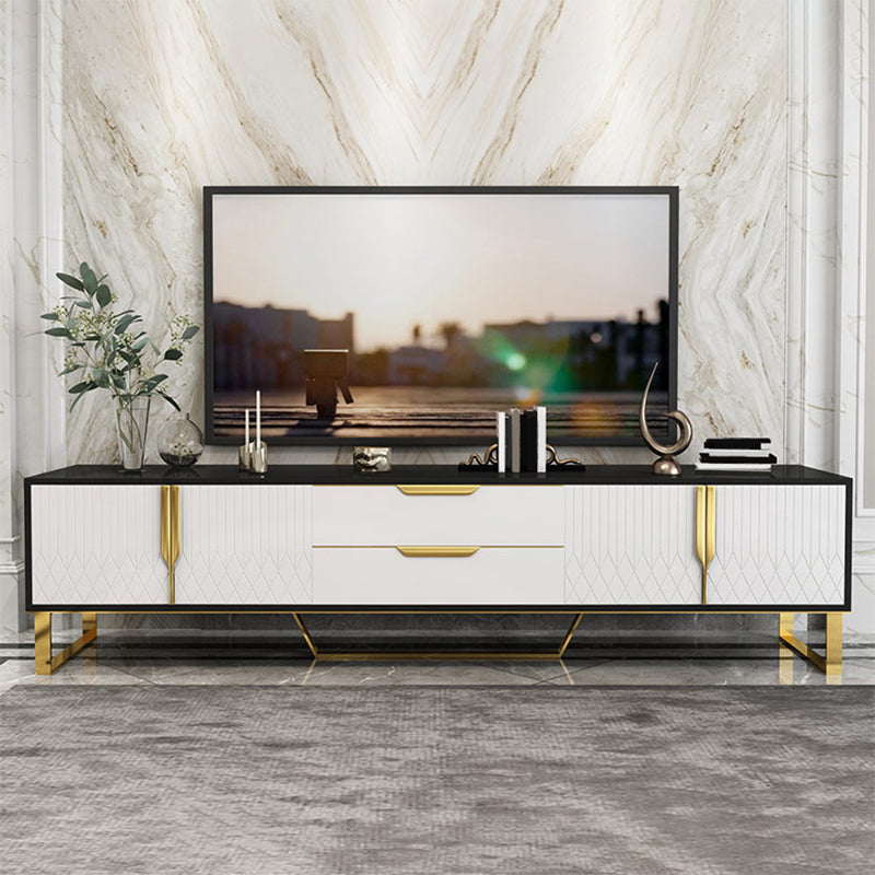 Glam Glass TV Stand Console Enclosed Storage TV Media Stand for Living Room