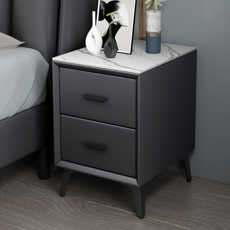 Modern Slate Top Night Table Bedroom 2 Drawers Night Stand with Legs