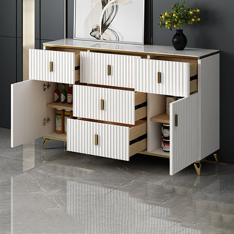 Glam Bedroom Stone Storage Chest Horizontal Chest in White with Drawers