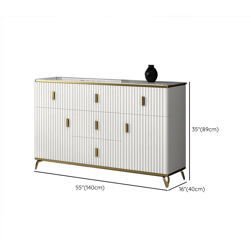 Glam Bedroom Stone Storage Chest Horizontal Chest in White with Drawers