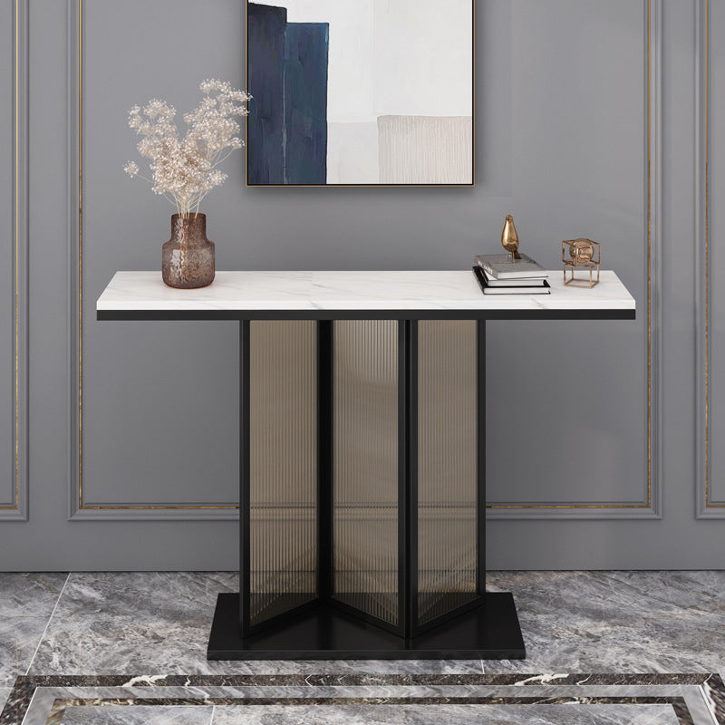 Stone Rectangle Console Table 1-Shelf 31.5" Tall Accent Table for Hall