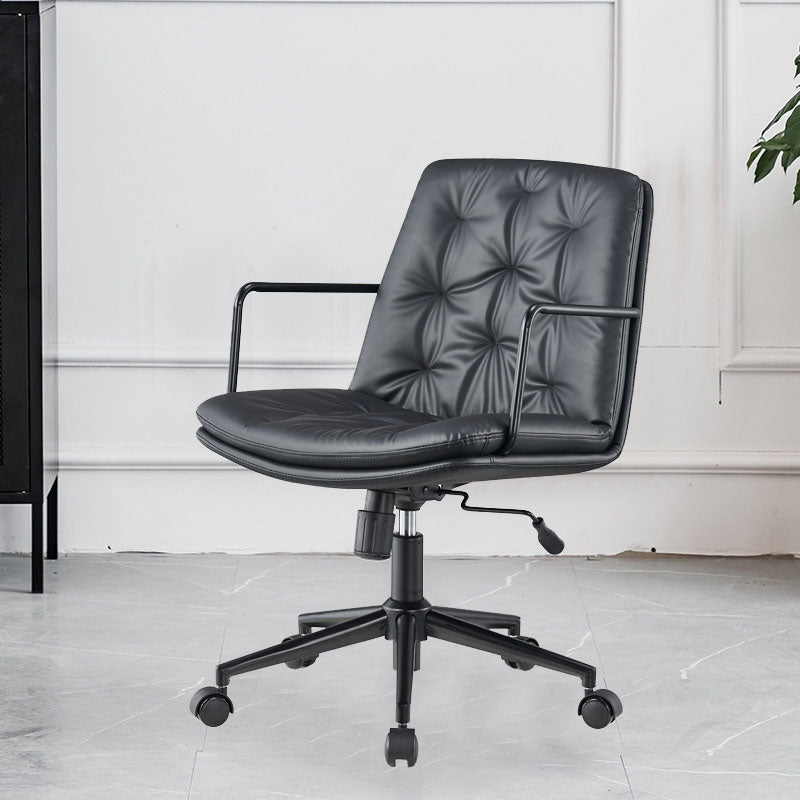Mid Back Swivel Chair Modern Faux Leather Office Chair with Tufted