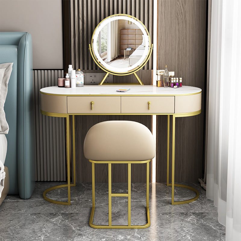 Wood and Metal Vanity Table Luxurious Makeup Desk with 2 Drawers
