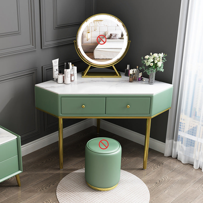 2-Drawers Dressing Table Luxurious Stone Top Vanity Set for Bedroom