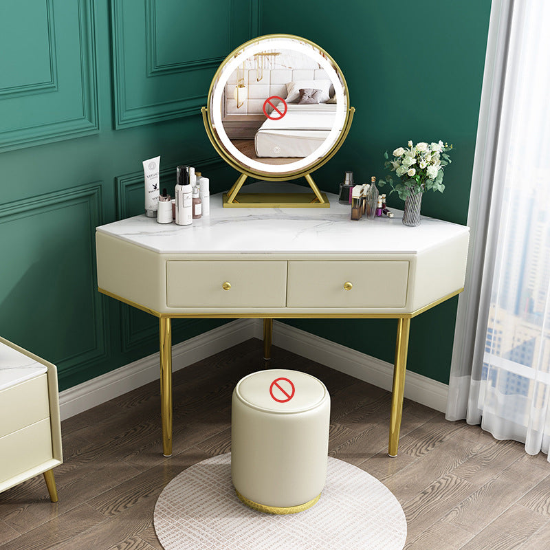 2-Drawers Dressing Table Luxurious Stone Top Vanity Set for Bedroom