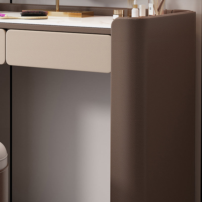 2 Storage Drawers Make-up Vanity Stool Set Faux Leather Dressing Table