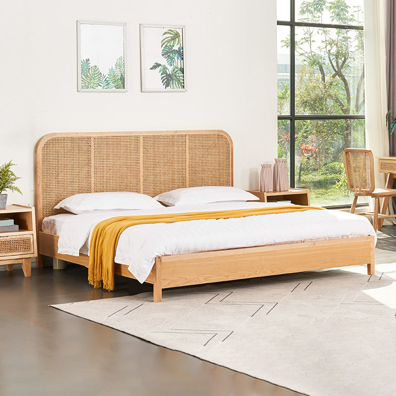 Tropical Solid Wood Panel Bed Rectangular Solid Color Standard Bed