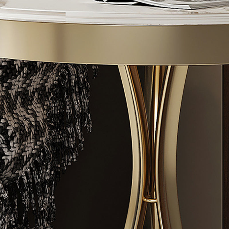 Contemporary 21.65" Tall Round Slate Top Side Table Pedestal End Table