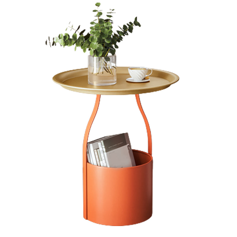 19.68" Tall Round Tray Top Side Table Iron Pedestal End Table with Storage