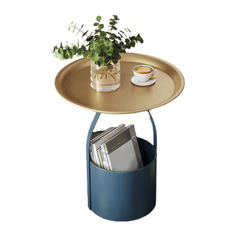 19.68" Tall Round Tray Top Side Table Iron Pedestal End Table with Storage